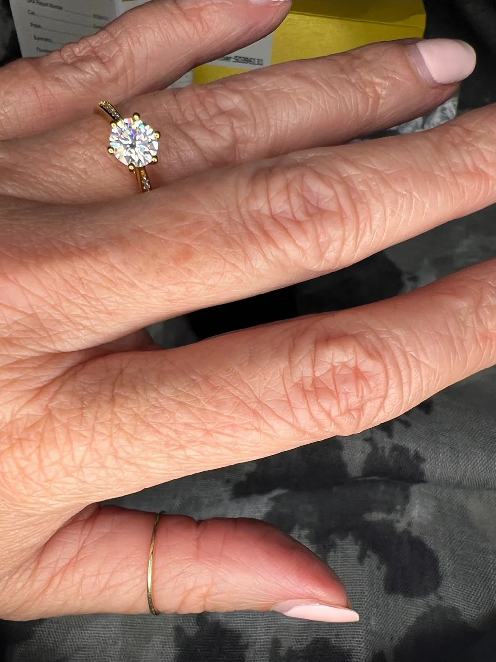 18k Gold Solitaire Ring over S925 - White Moissanite